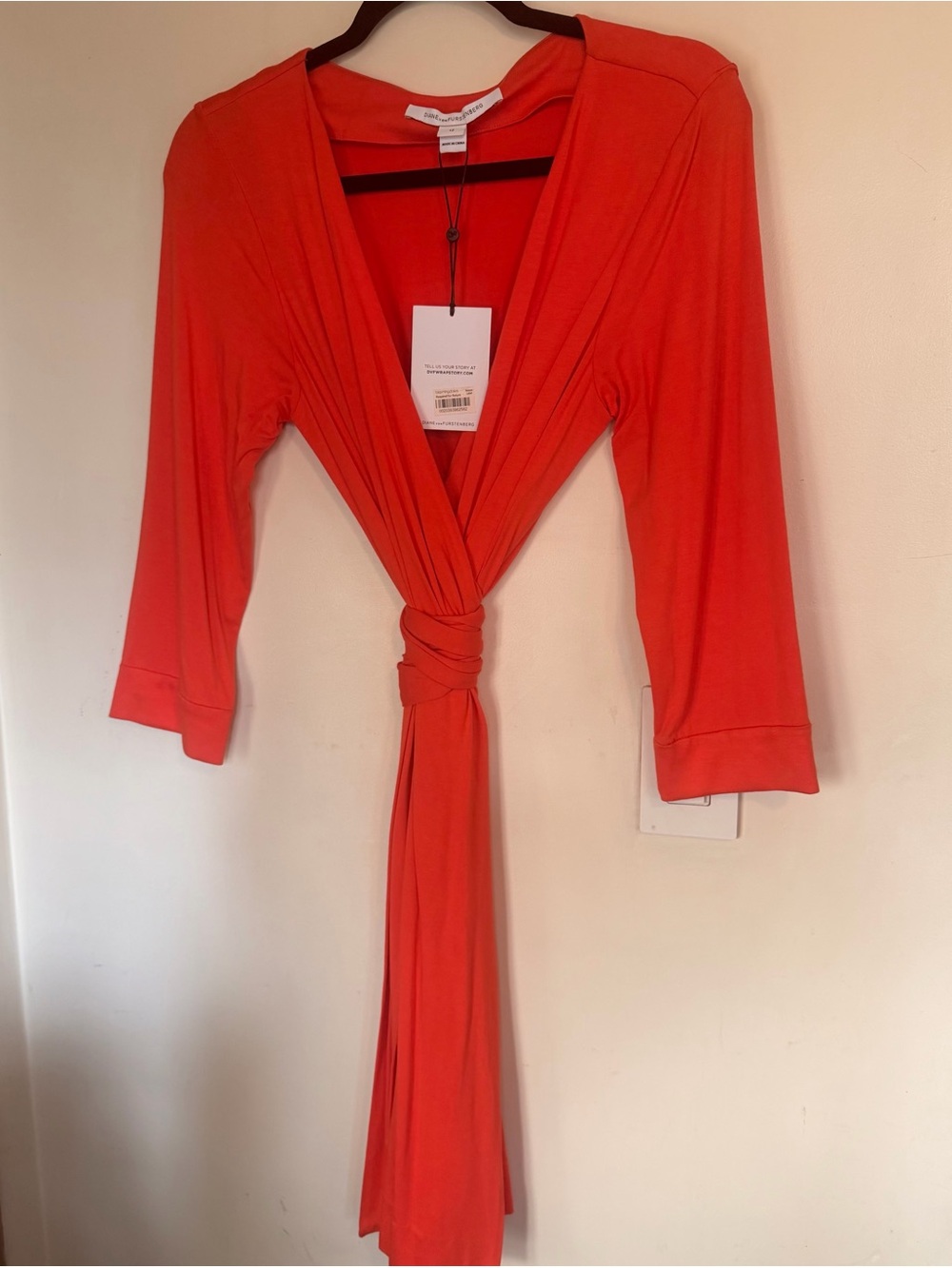 NWT Diane von Furstenberg New Julian Two Mini Wrap Dress Hot Coral Size 12
